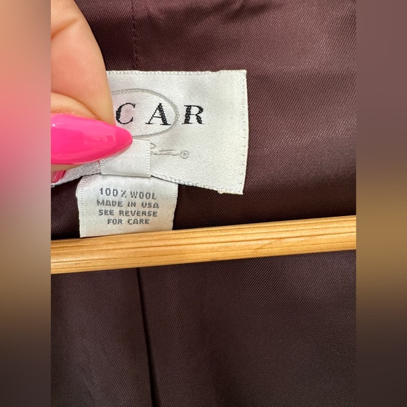 Vintage Brown Wool & Leather Contrast Blazer Jacket By Oscar De La Renta Size 14 - Picture 12 of 14